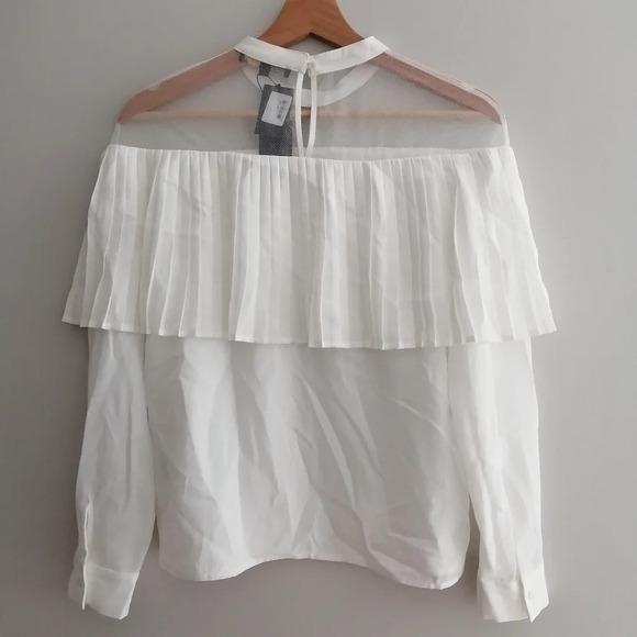NWT Maje Lemia Pleated Ruffle Overlay Mesh Ecru White Blouse Maje 2 (Medium) - Picture 4 of 16